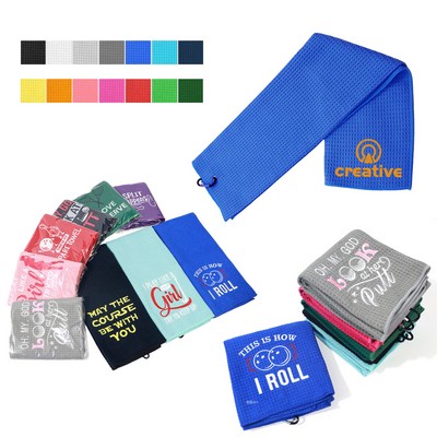 Microfiber Waffle Tri-fold Golf Towel